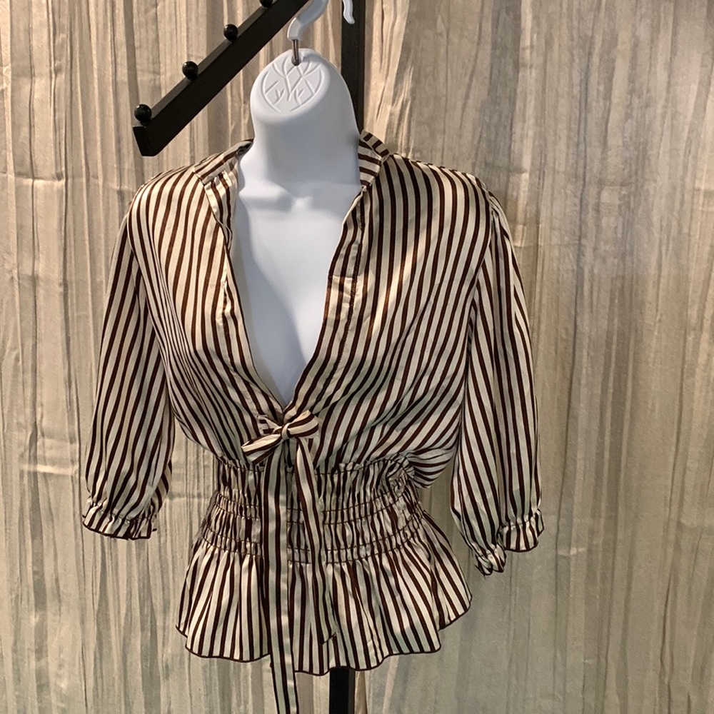 Brown and cream striped blouse by Bloom